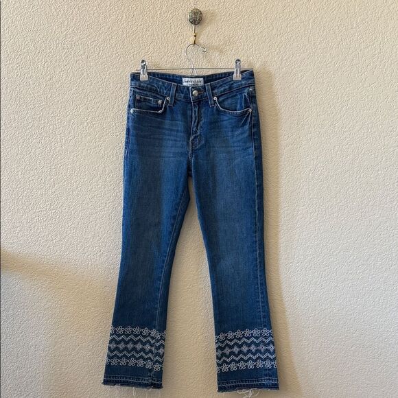 Derek Lam Dark Blue Flare Jeans with White Embroidery size 26 - Picture 3 of 15